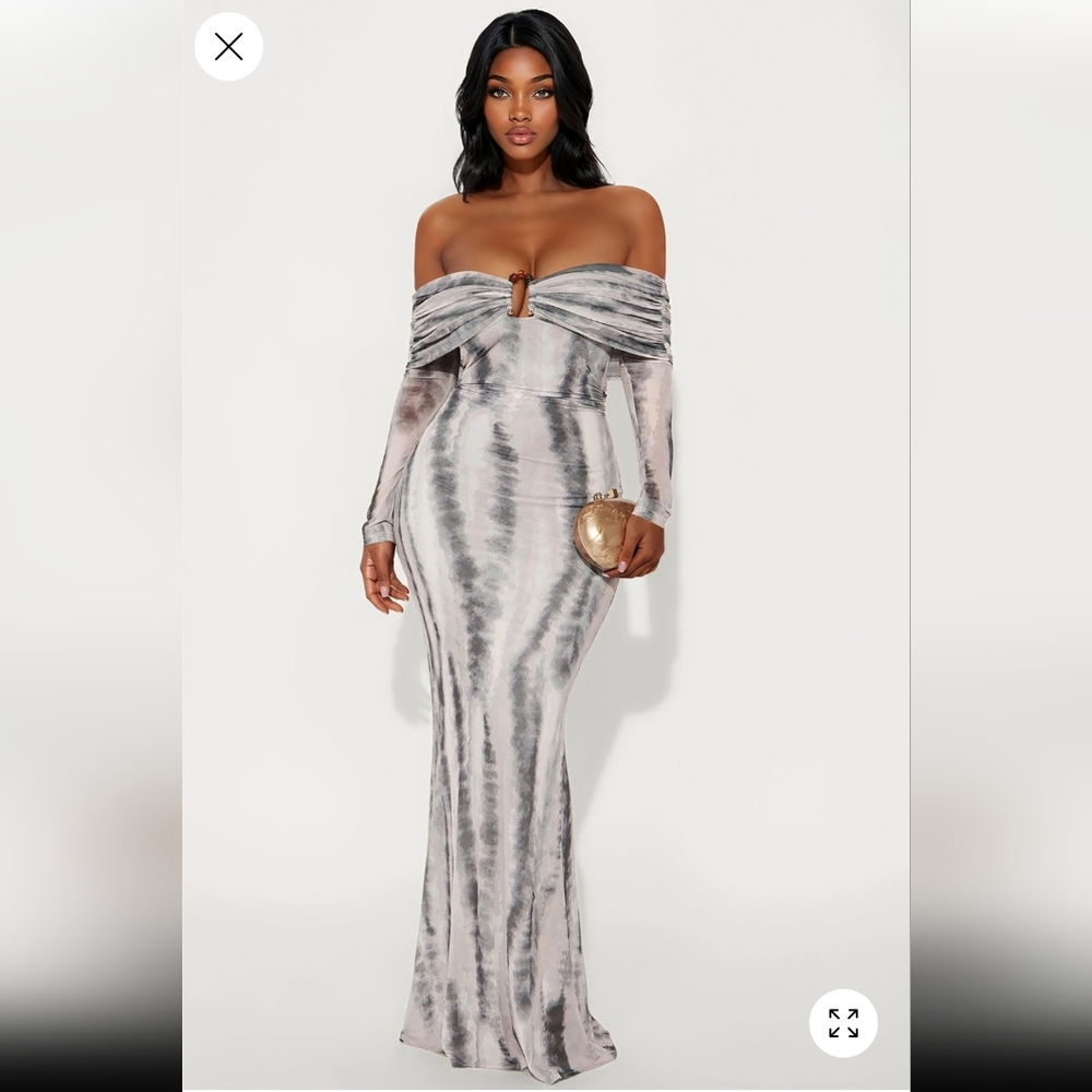 Fashion Nova Off-Shoulder Gray Maxi Dress